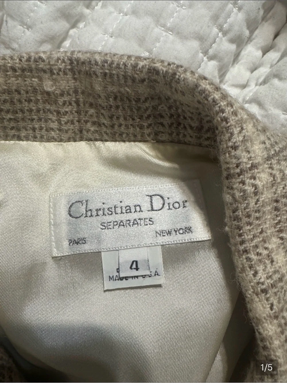 Dior Cropped Plaid Blazer in Taupe and Ivory and skirt